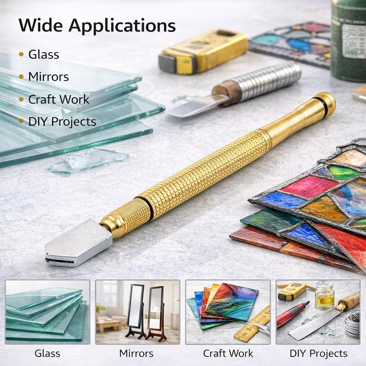Designed For Practical DIY Glass Work Diamond Head Glass Cutter Tool for 3‑15mm Glass & Mirrors