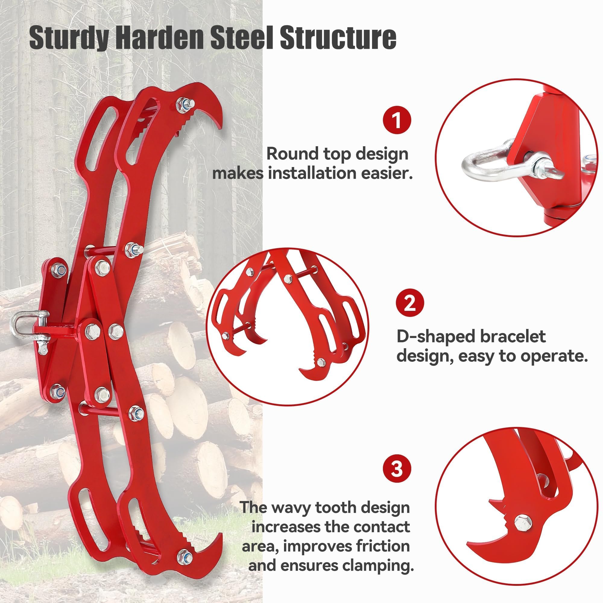 28 Inch 4-Claw Log Lifting Tongs for Logging, Heavy Duty