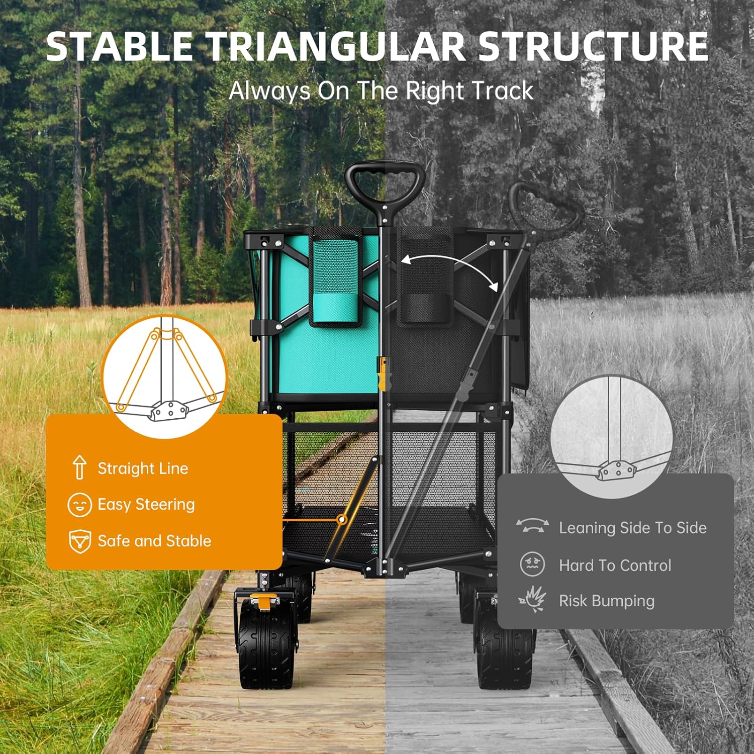 50'' Double Decker Foldable Wagon Cart with Big Wheels 400L