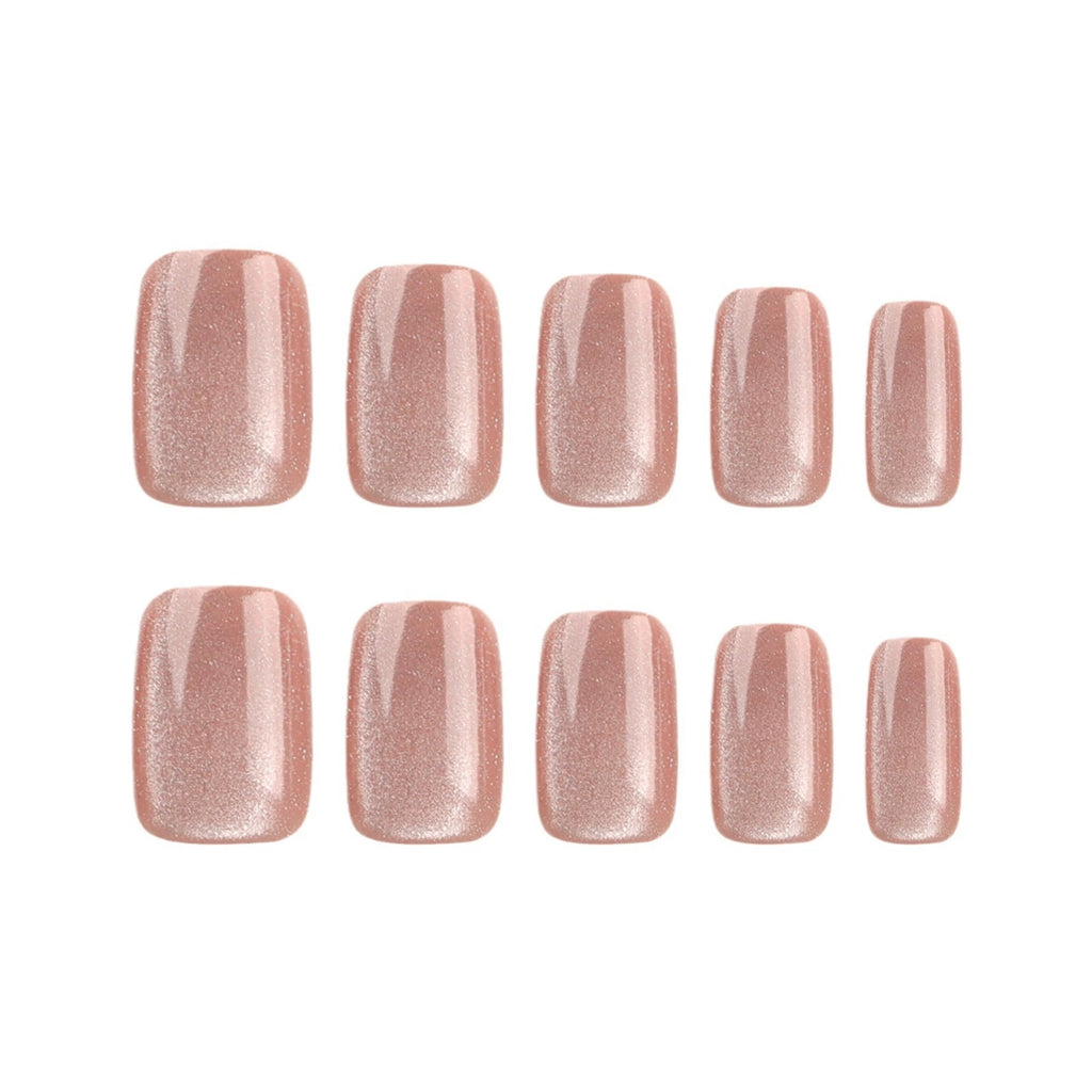 Champagne Cat Eye Short Tapered Square Press-On Nails, 24 Pcs + Glue