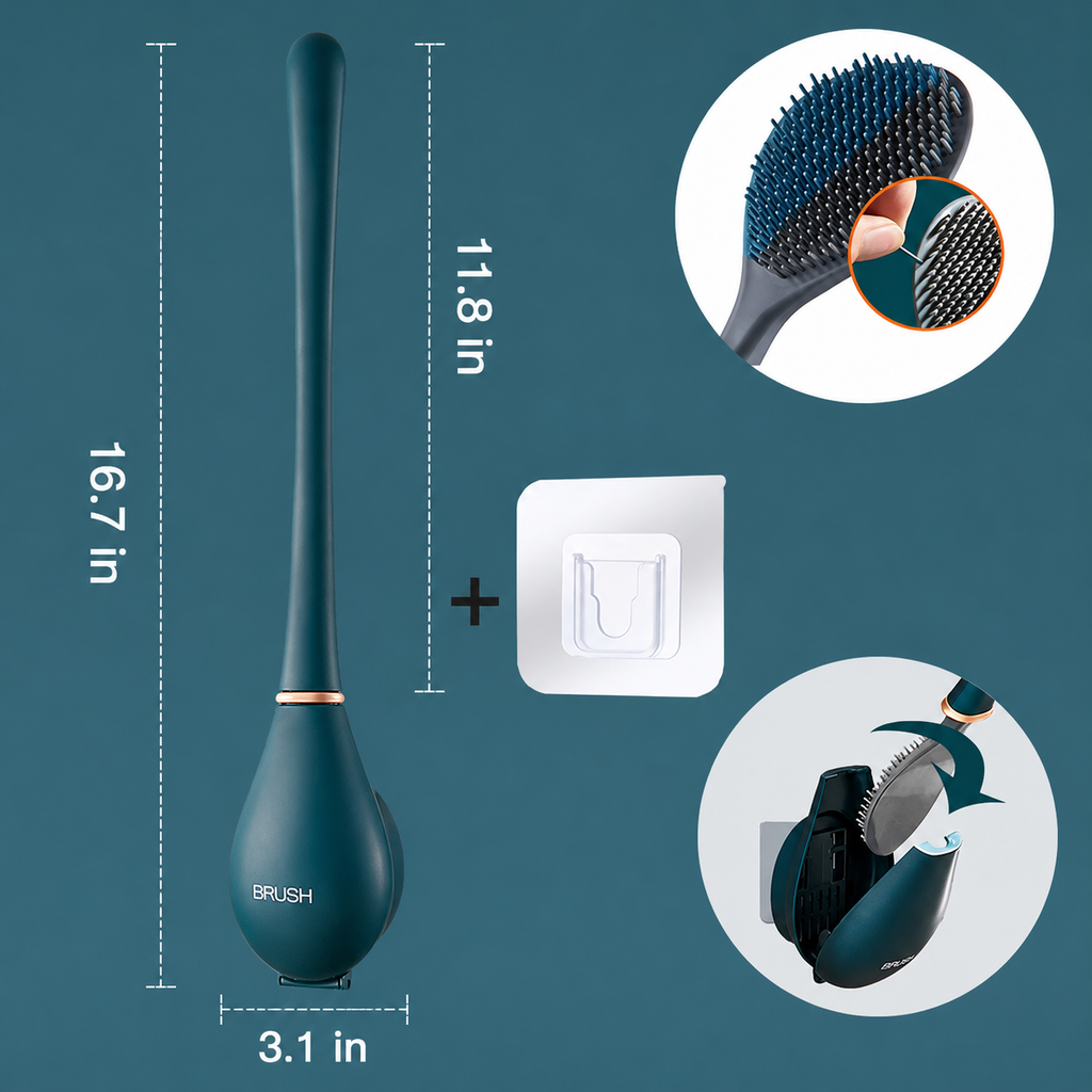 Silicone Toilet Brush with Wall Mounted Holder for Bathroom Cleaning