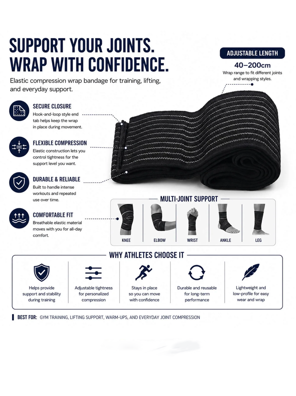Adjustable Elastic Compression Wrap Bandage for Joint Support