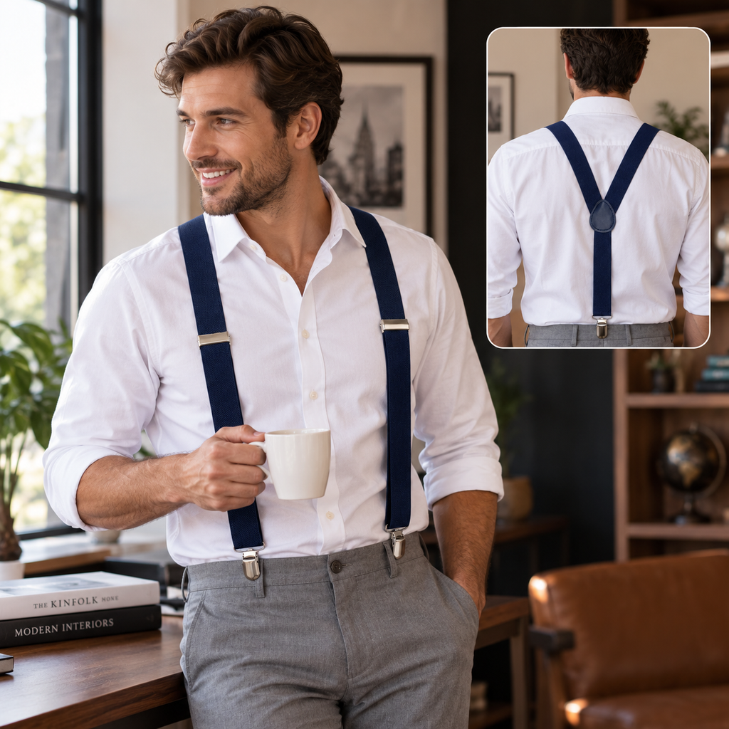 Suspenders for Men - Adjustable Y-Back 3-Clip Suspenders with 1 Inch Straps