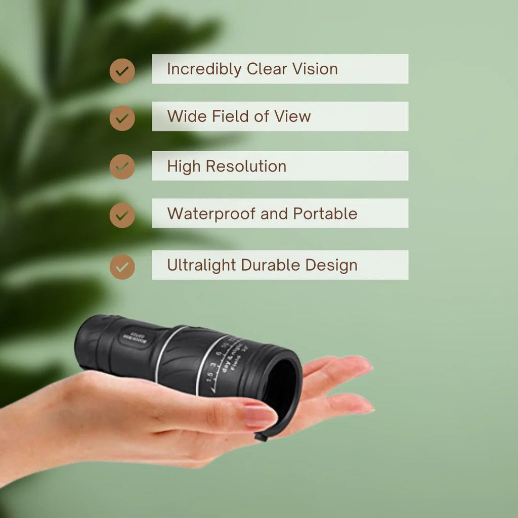 16x52 Compact Monocular Telescope with Zoom for Wildlife Viewing & Outdoor Travel