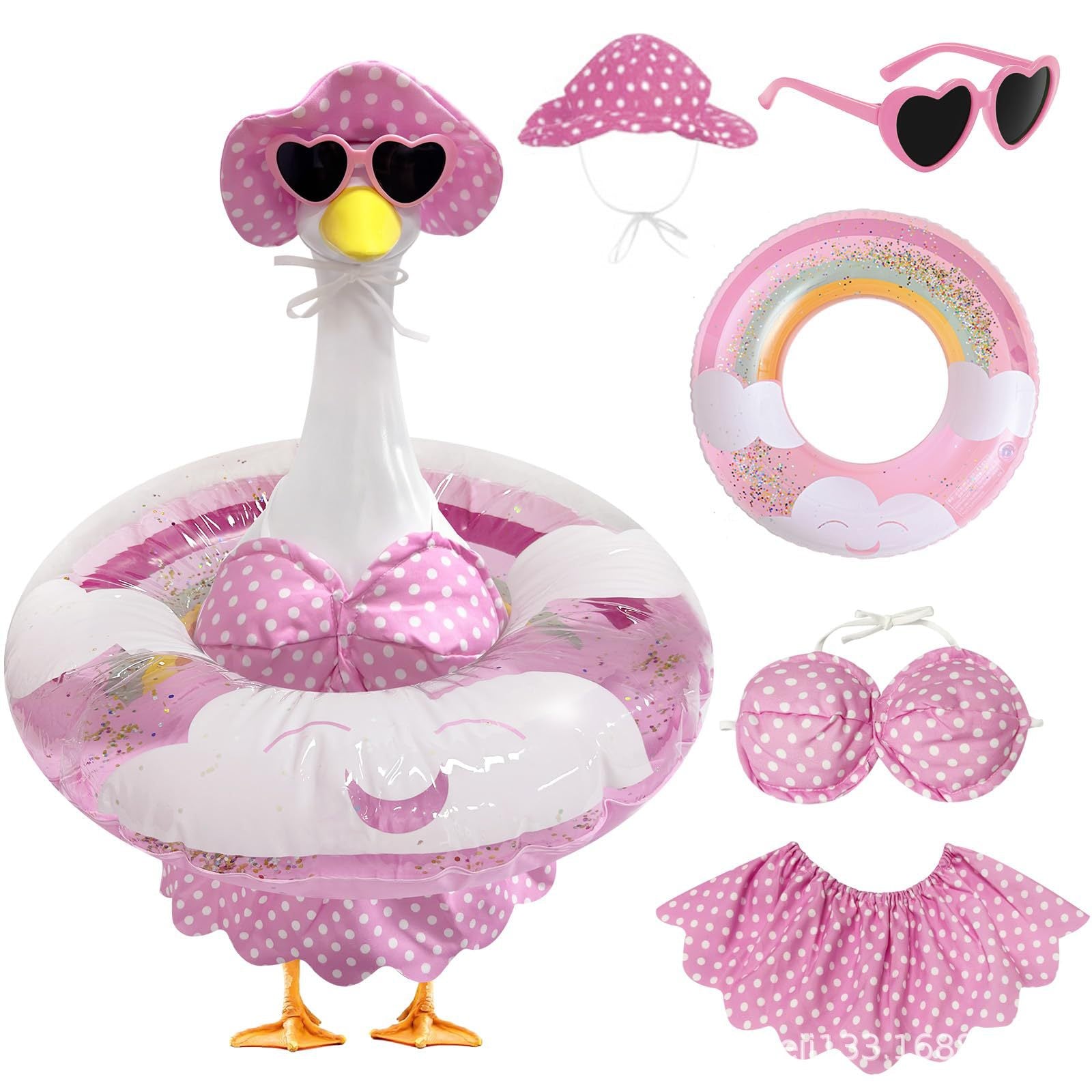 Hawaiian Style Goose Decorative Set with Accessories for Patio Decor