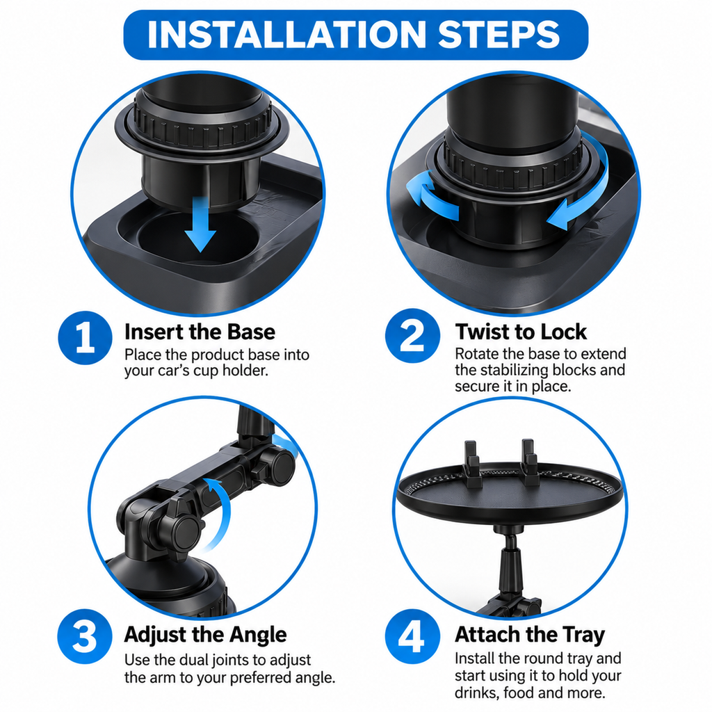 Car Cup Holder Tray with Phone Holder – Adjustable Food Tray