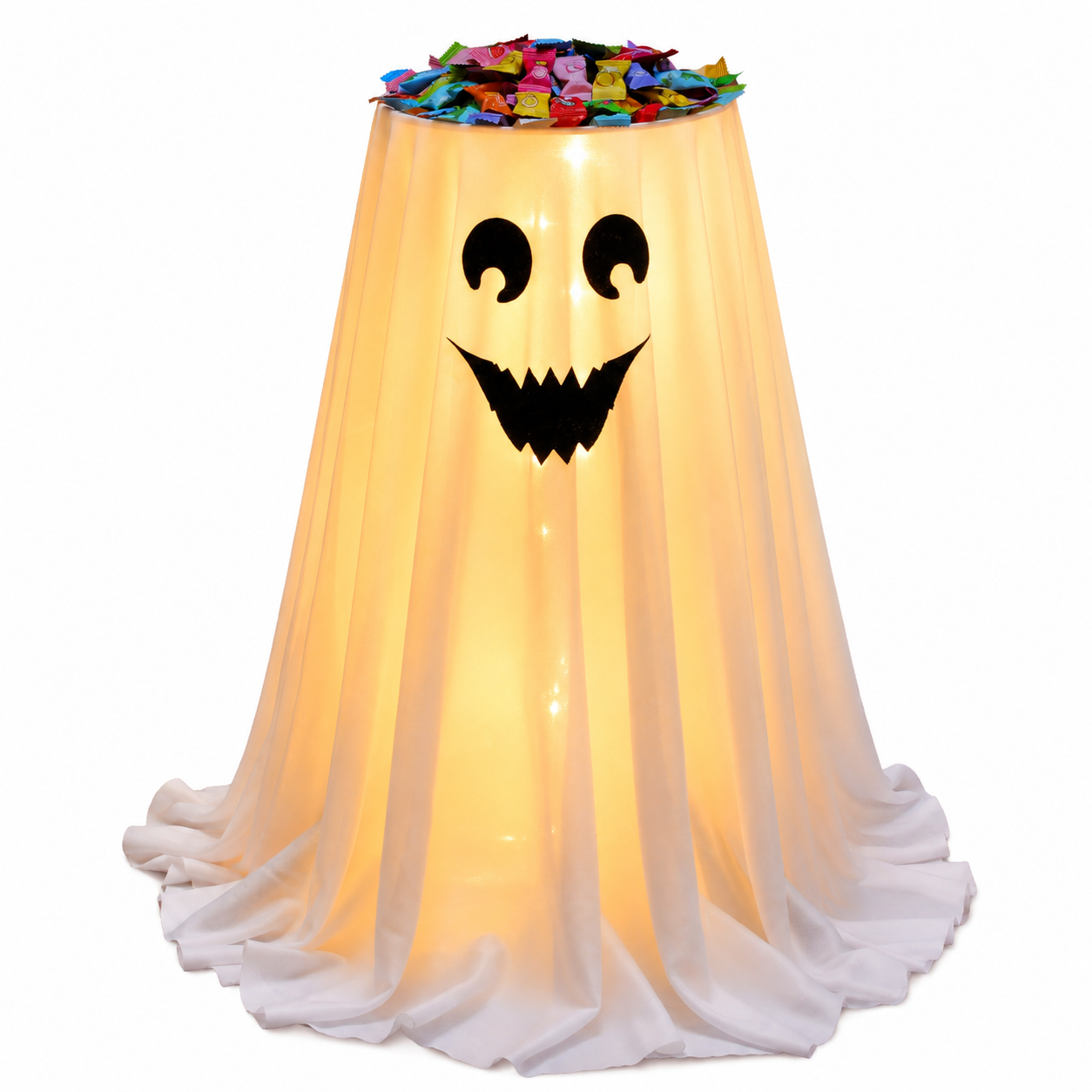 Halloween Ghost Candy Holder with LED Lights & Remote Control for Porch Decor