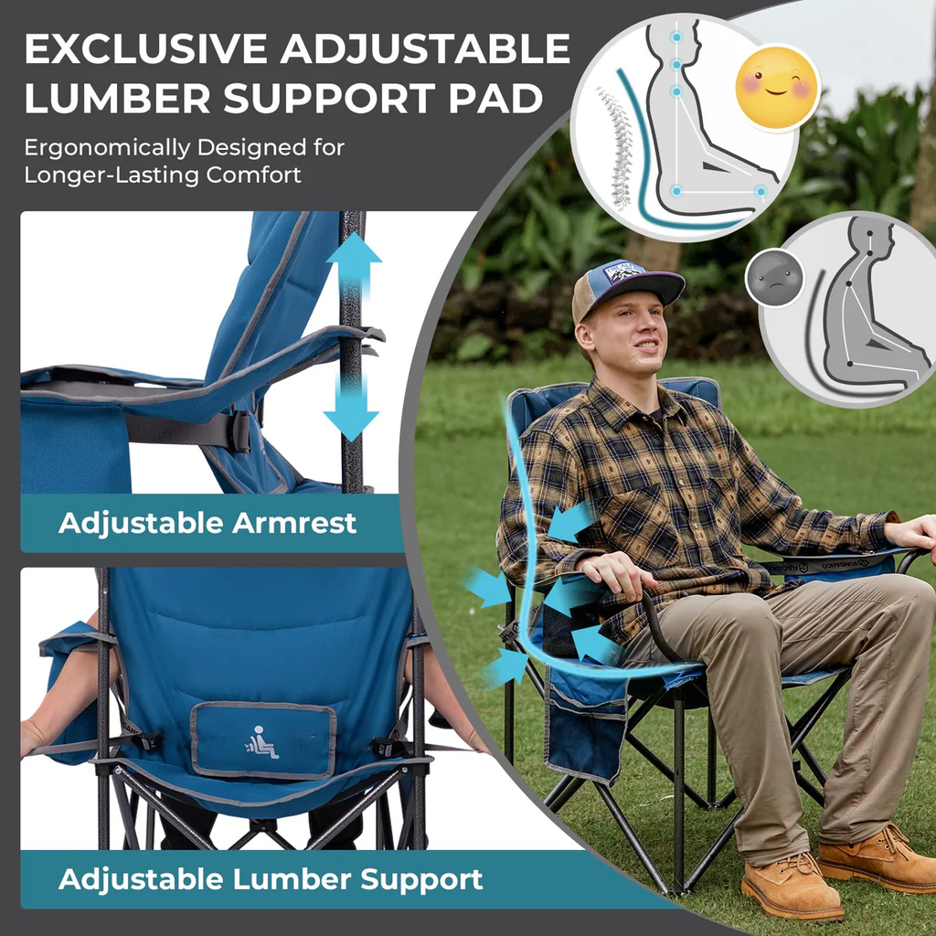 Oversized Outdoor Camping Chair – Heavy Duty 550lb Capacity with Lumbar Support
