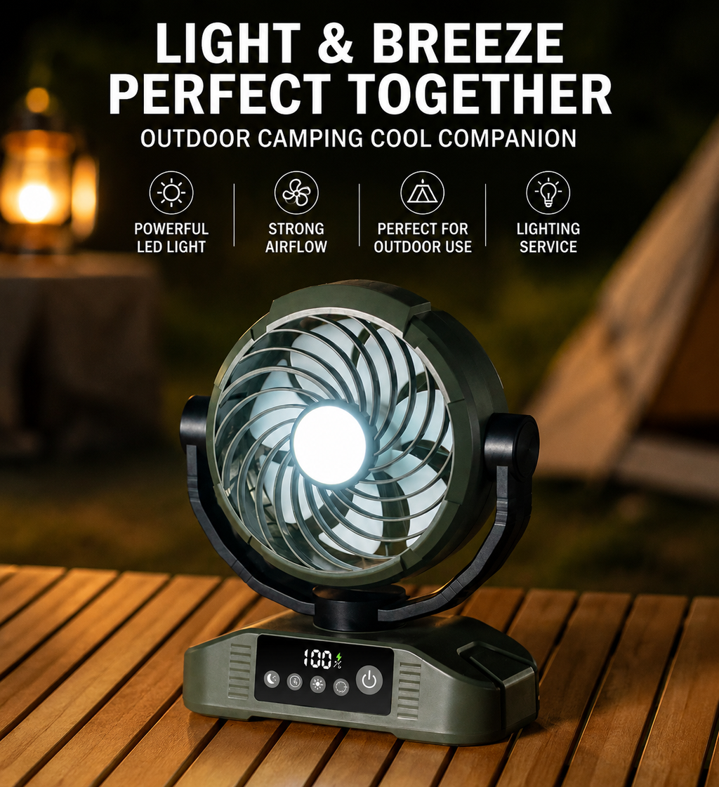 Portable Cooling Fan with LED Light, Remote Control & 5 Speeds