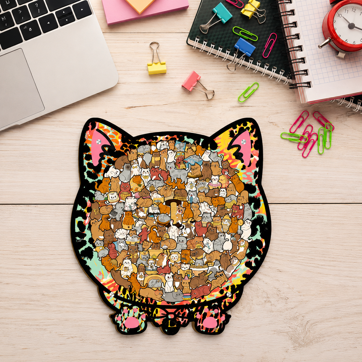 Morandi Colored Cat Shaped Wooden Jigsaw Puzzle