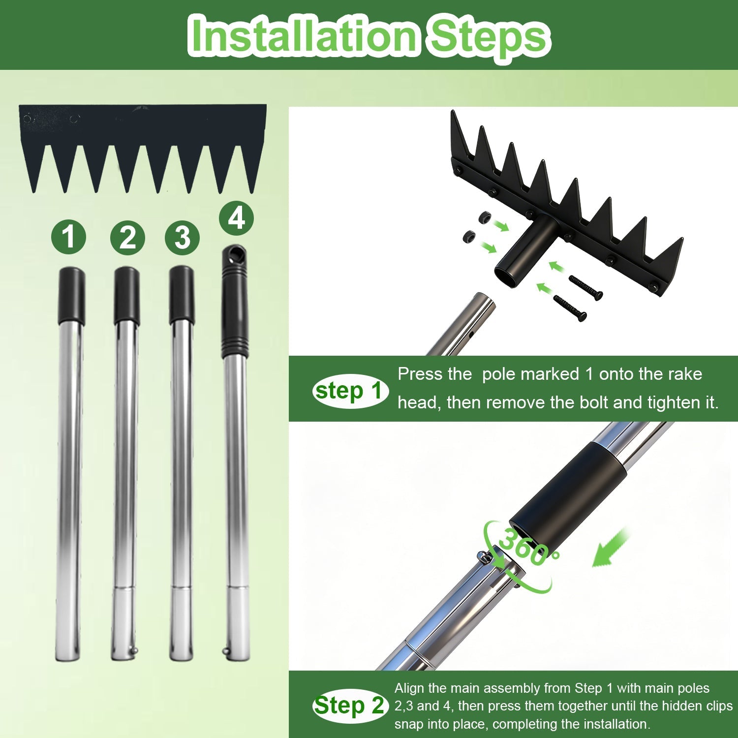 60 Inch Heavy Duty Garden Weed Puller Weeding Rake Tool