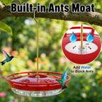 Hummingbird Feeder with Built-In Ant Moat, 5 Feeding Ports, 10.58 oz