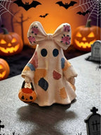 Patchwork Ghost Halloween Decoration, Resin Figurine Tabletop Decor