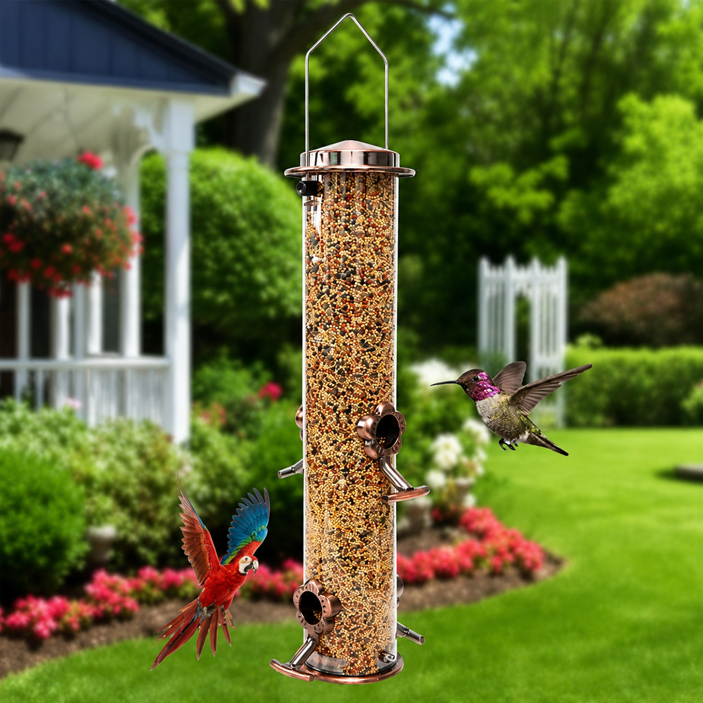 Stainless Steel Tube Bird Feeder for Wild Birds, Squirrel-Resistant