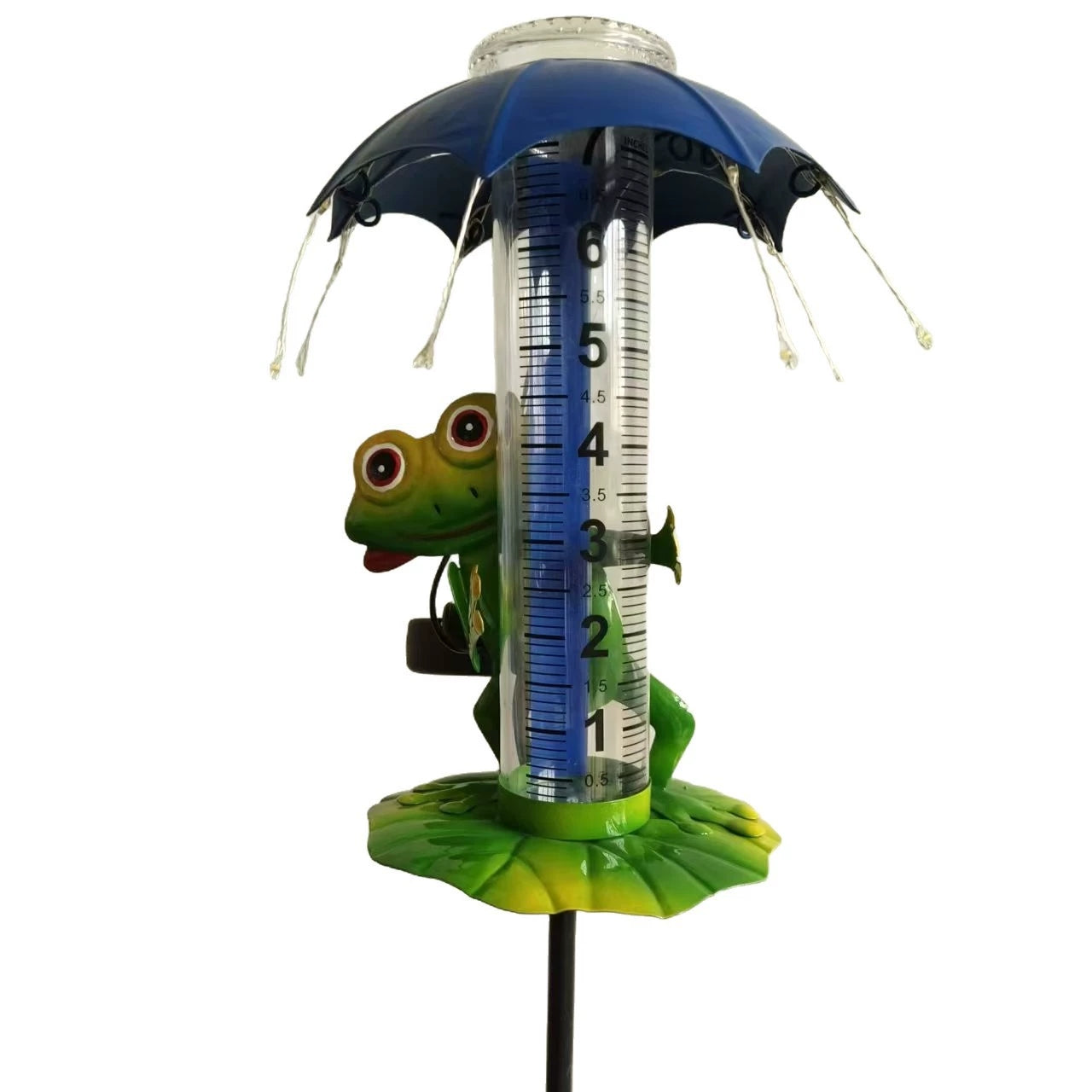Rain Gauge Outdoor - Frog Rain Gauge with LED Solar Lights, Metal Water Gauge for Yard Garden Decor
