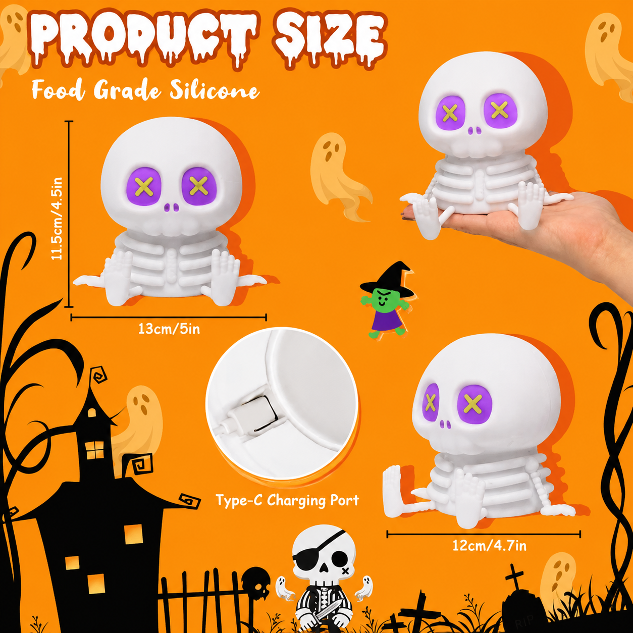Halloween Decorative Light, Skeleton LED Night Lamp with Tap Control