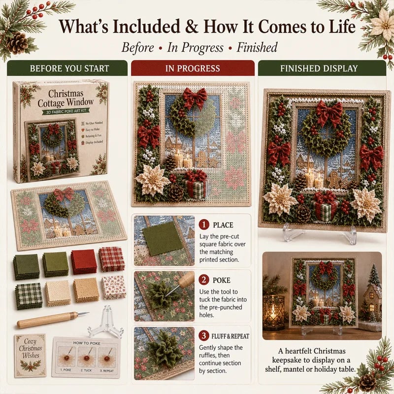 DIY 3D Christmas Fabric Poke Art Kit with Display Stand