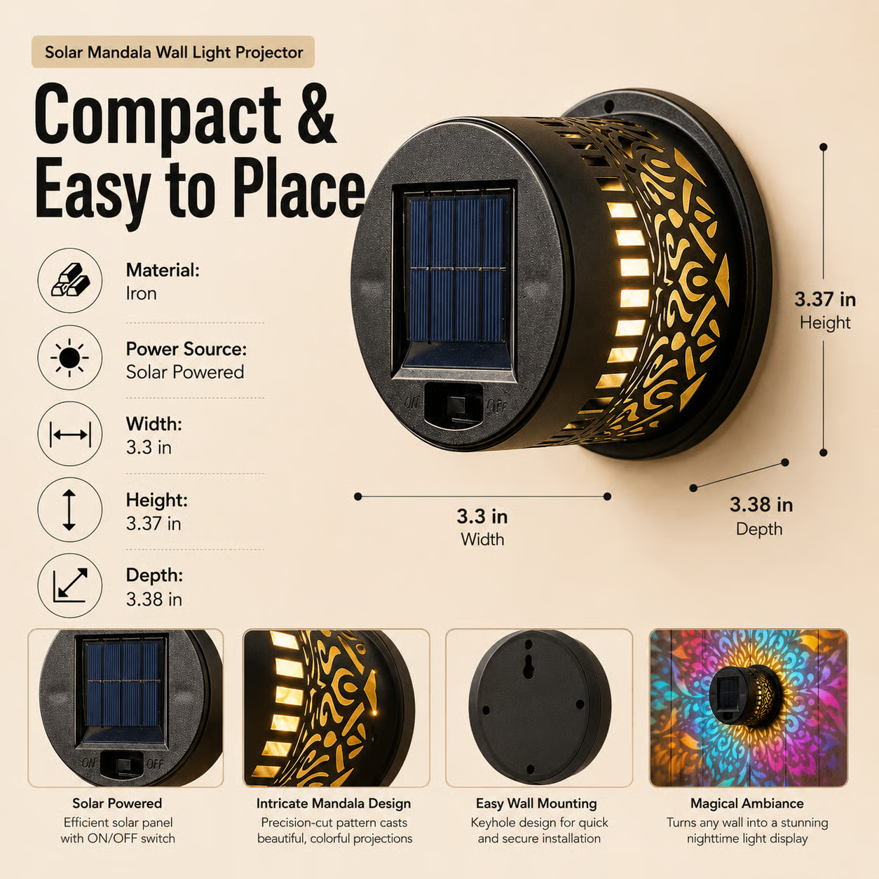 Solar Mandala Garden Light for Patio and Outdoor Decor