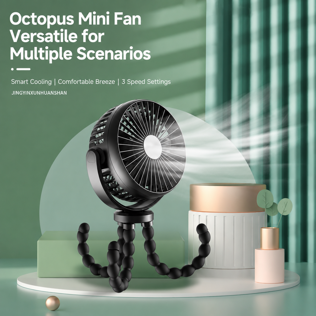 Portable Clip-On Fan with Flexible Tripod Legs for Home Travel Office