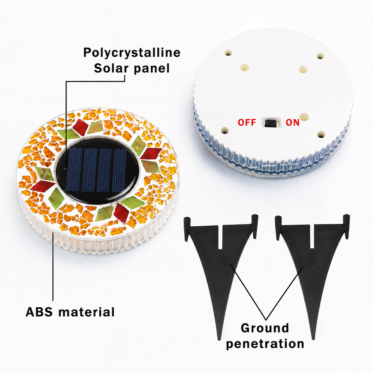Solar Pathway Lights, Mosaic LED Outdoor Garden Lights for Walkways and Landscape