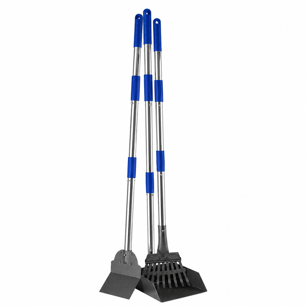 Long Handle Pet Waste Scooper Set with Rake, Spade & Tray