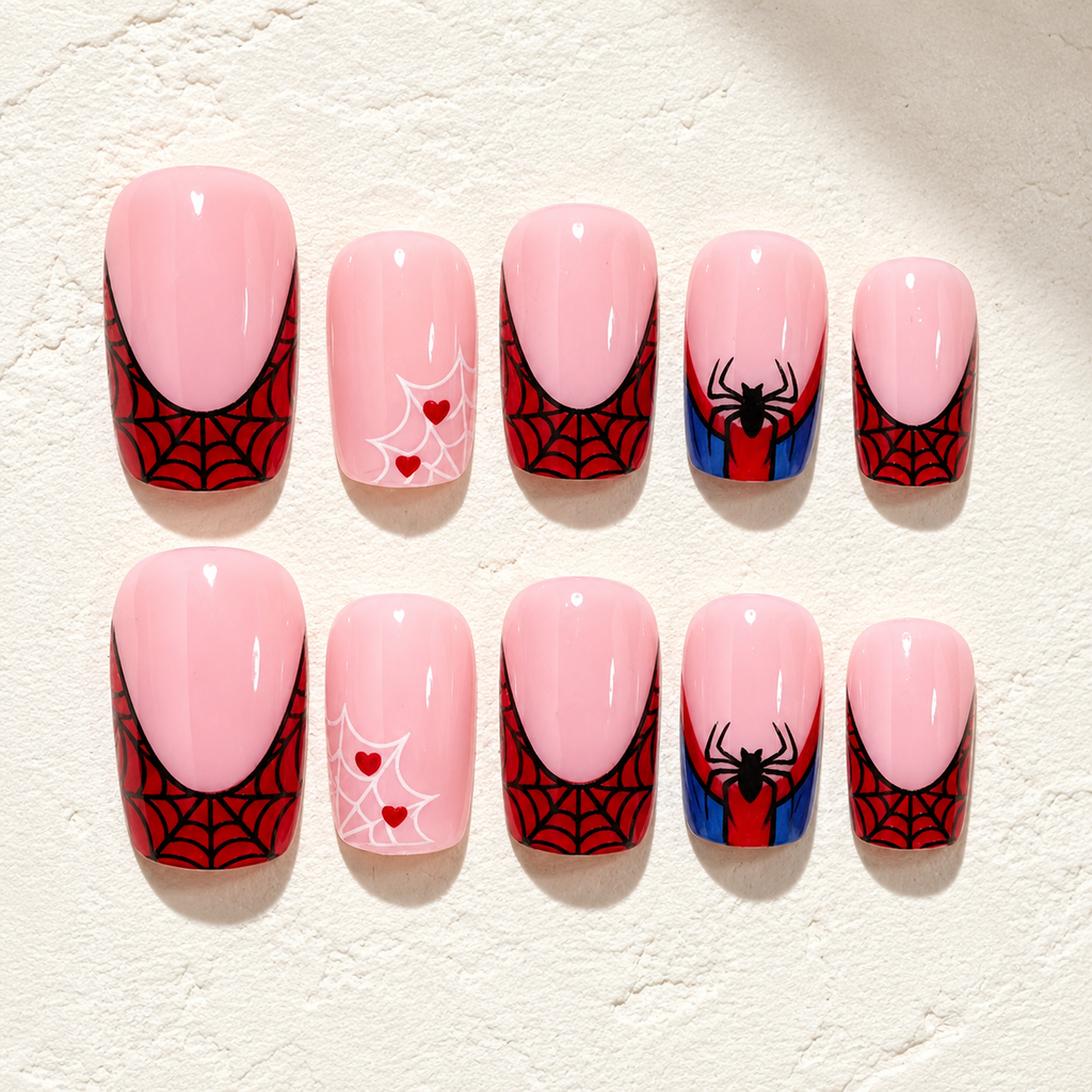 Halloween Spiderweb Hearts Long Square Press-On Nails, 24-Pc Kit