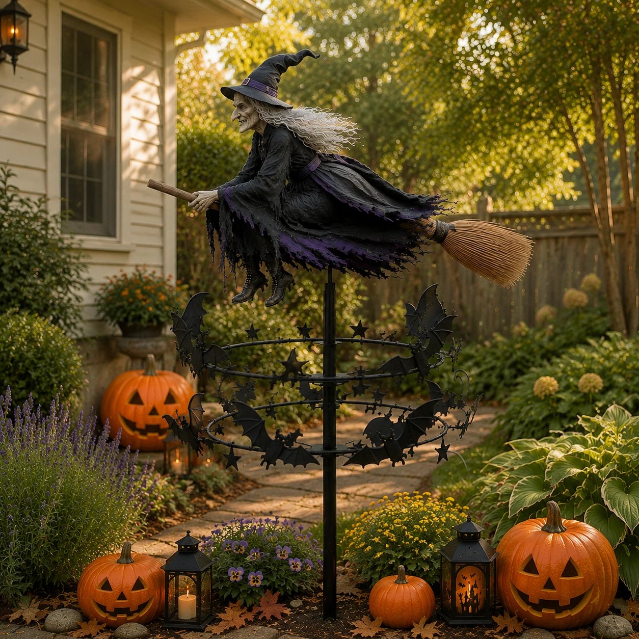 Halloween Witch Wind Spinner Outdoor Metal Garden Decor