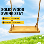 Solid Wood Swing Seat with Hemp Rope, Outdoor Tree Swing Kit