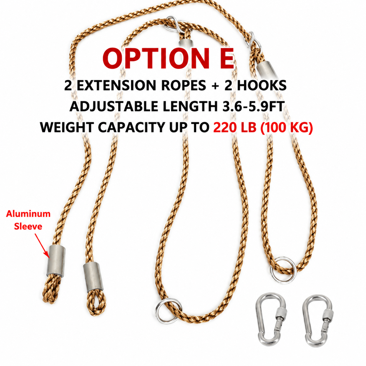Outdoor Swing Accessories, Extension Rope Kit with Hooks for Tree Swings