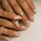 Celestial Almond Press On Nails – Gold Sun & Star French Design