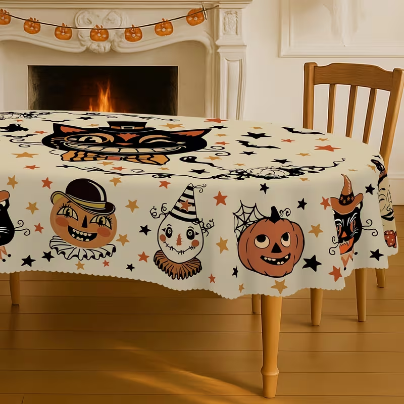 Halloween Tablecloth, Polyester Table Cover for Dining Table Decor