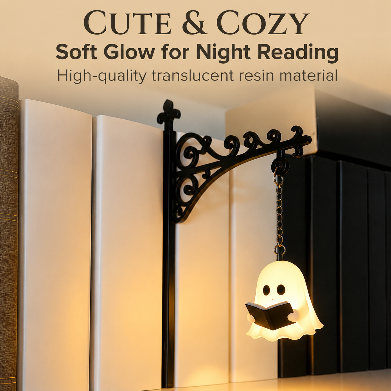Halloween Ghost Bookshelf Lamp, Warm White Cordless Decorative Light