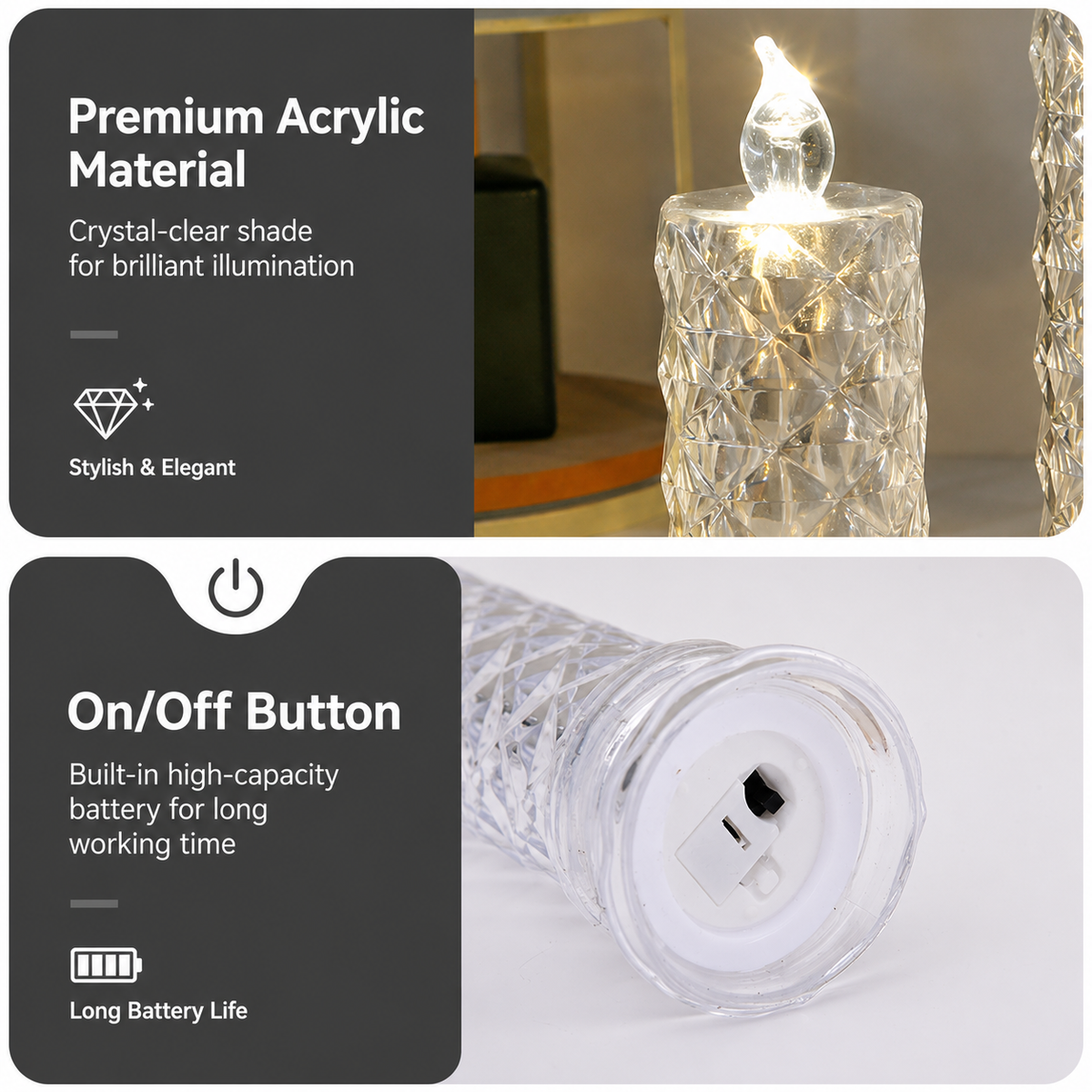 Acrylic LED Flameless Candle with Color-Changing Lights