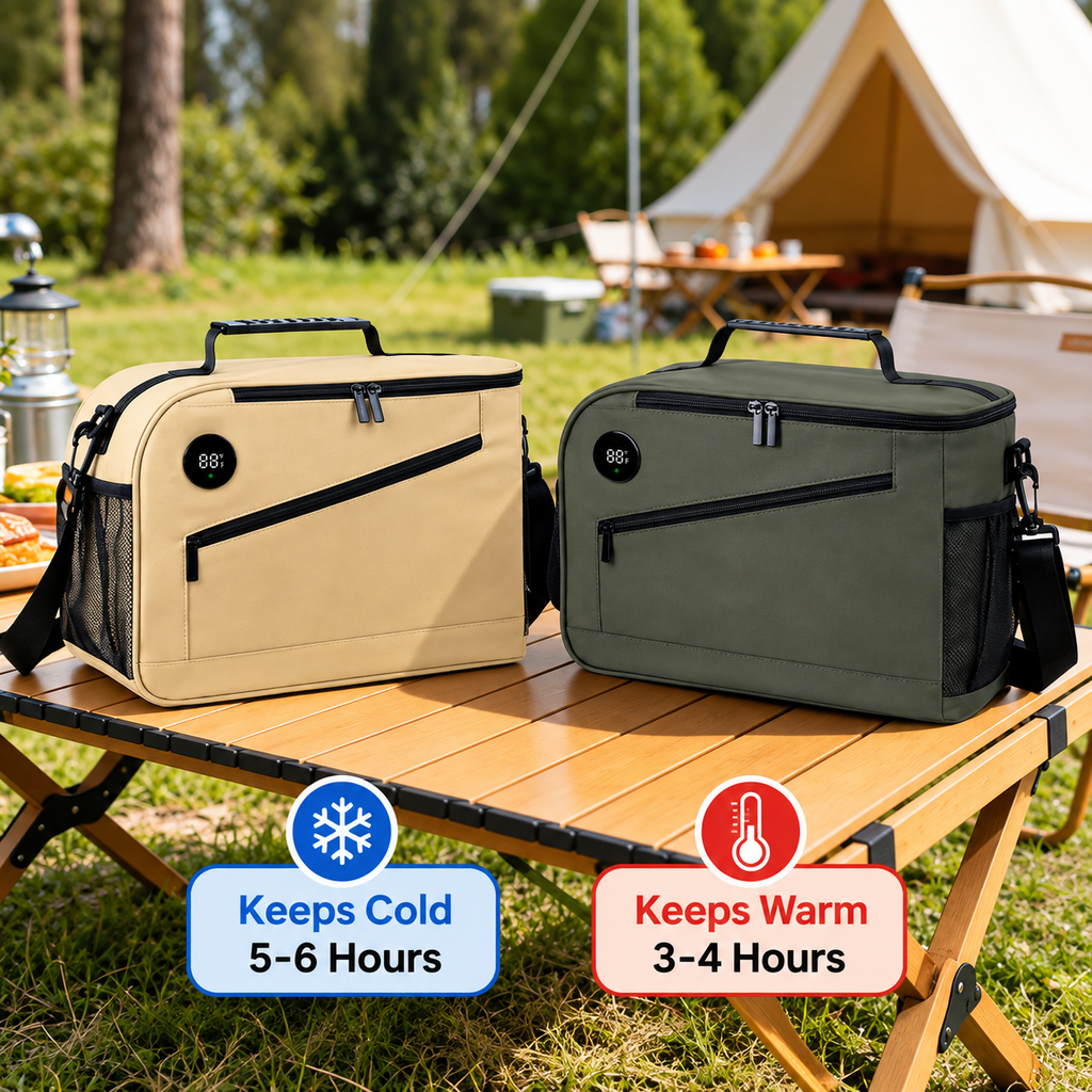 Insulated Lunch Cooler with Digital Temperature Display & Multiple Compartments