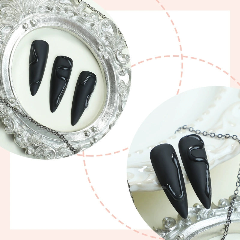 Black Stiletto Press On Nails – Matte 3D Snake Design