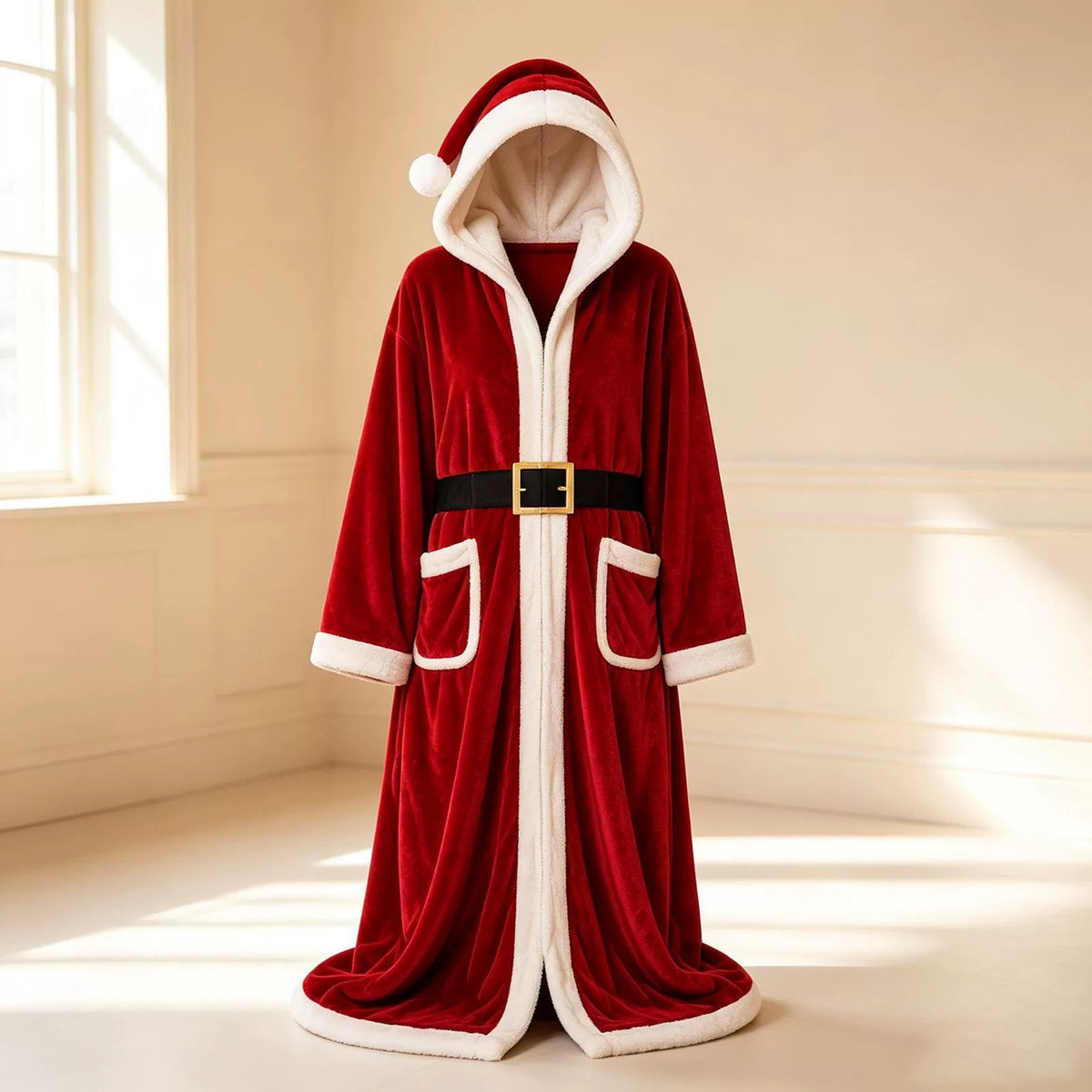 Heated Hooded Bathrobe with Remote Control & Sherpa Lining