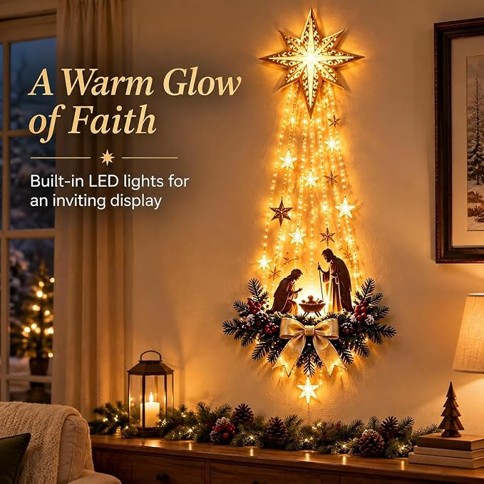 Lighted Nativity Christmas Wall Decor with Bethlehem Star