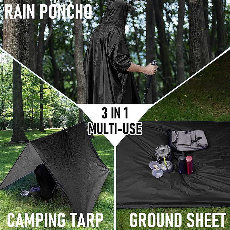3 in 1 Waterproof Rain Poncho for Camping Hiking Backpacking