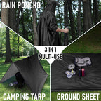3 in 1 Waterproof Rain Poncho for Camping Hiking Backpacking