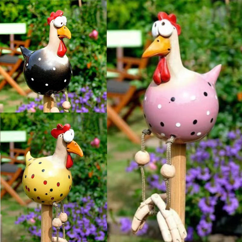 Hand Painted Resin Garden Hen Decor with Dangling Legs, Outdoor Chicken Statue