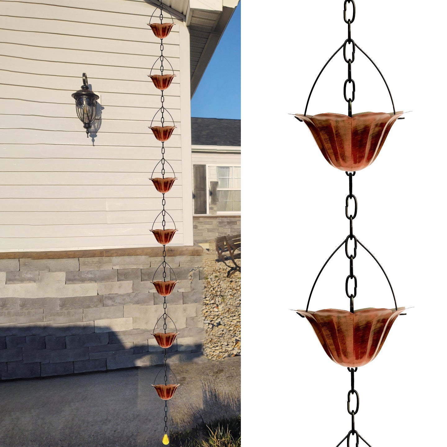Lotus Cup Rain Chain for Gutters, Decorative Metal Downspout Replacement