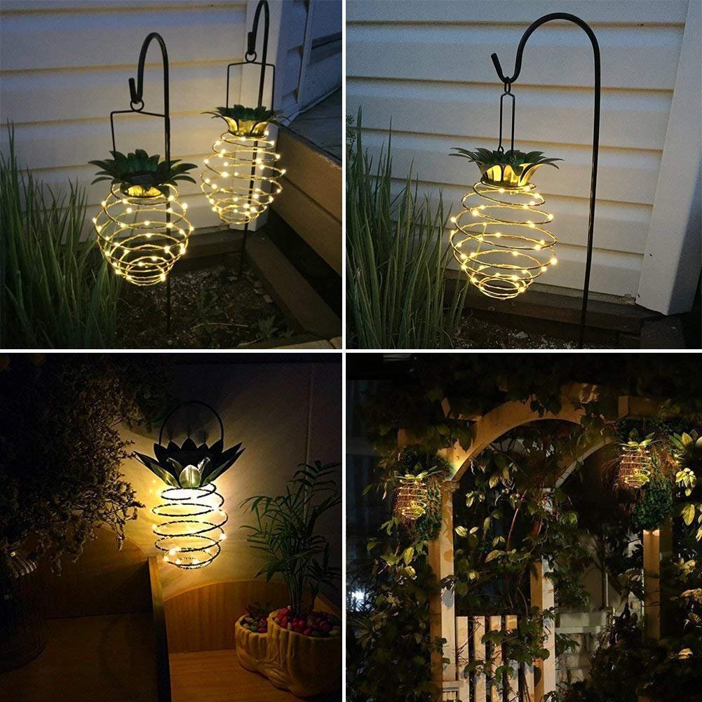 Solar Pineapple Hanging Lantern, Warm White LED Outdoor Garden Light