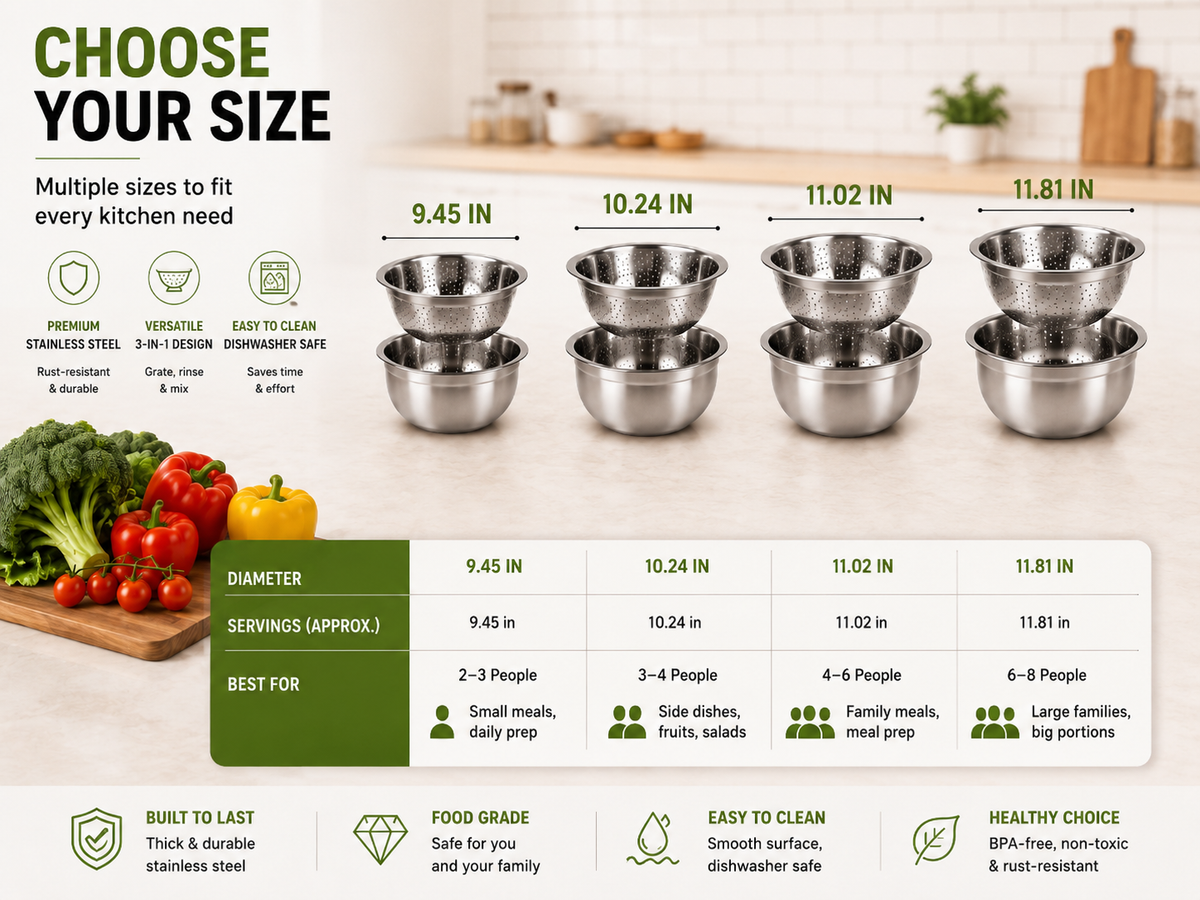 3-in-1 Stainless Steel Grater Bowl with Colander