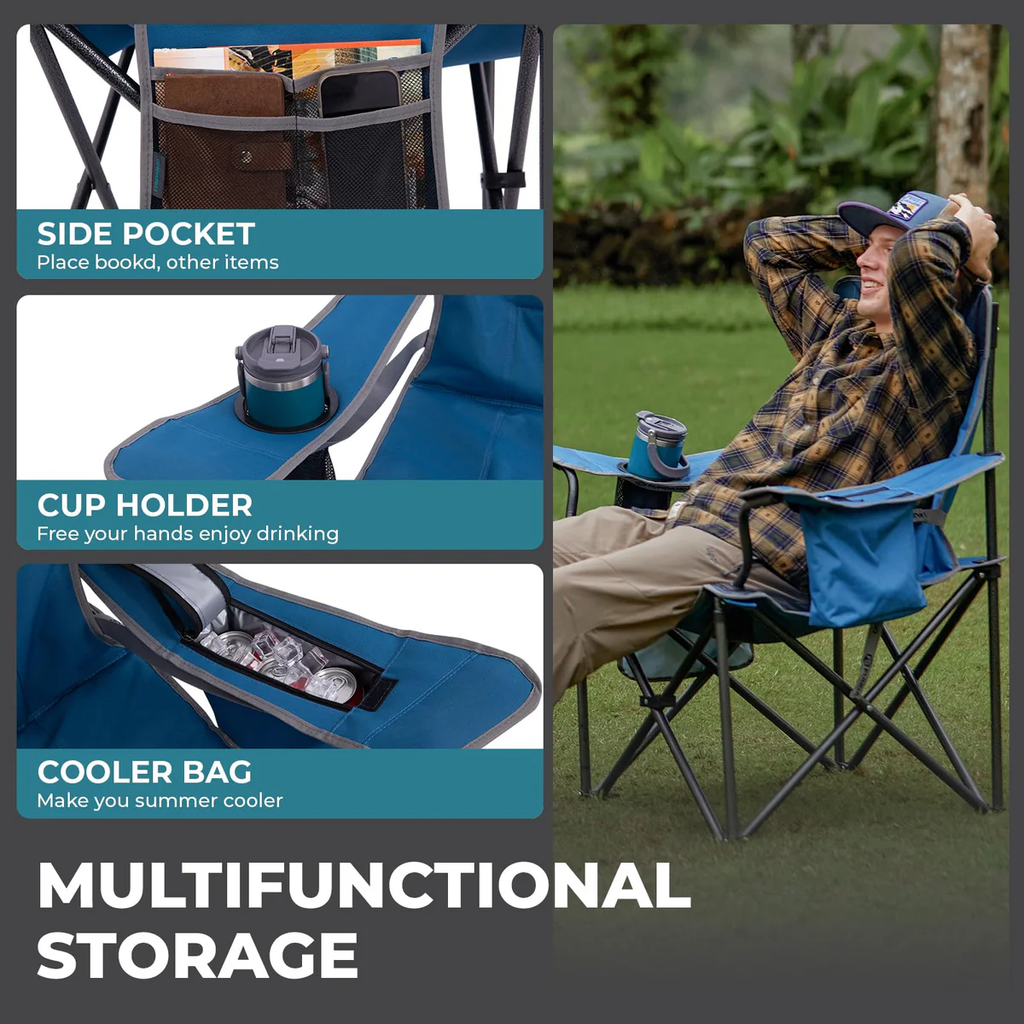 Oversized Outdoor Camping Chair – Heavy Duty 550lb Capacity with Lumbar Support