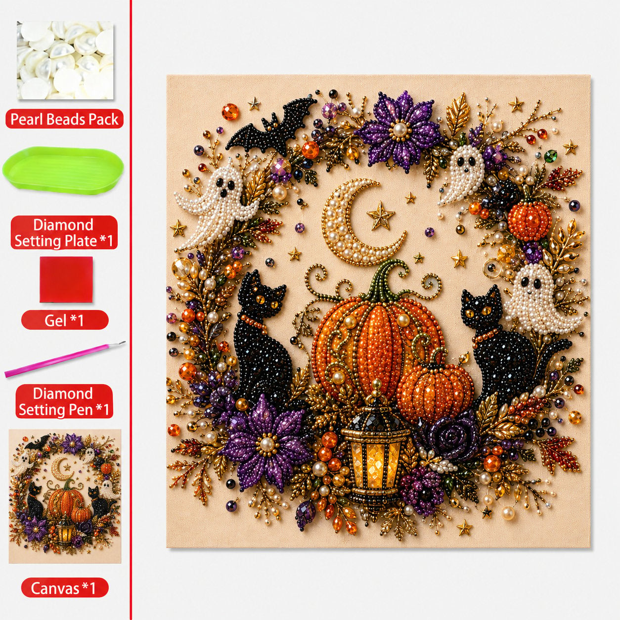 Halloween Ghost Pearl Diamond Painting DIY Art Kit, 3D Bead Craft