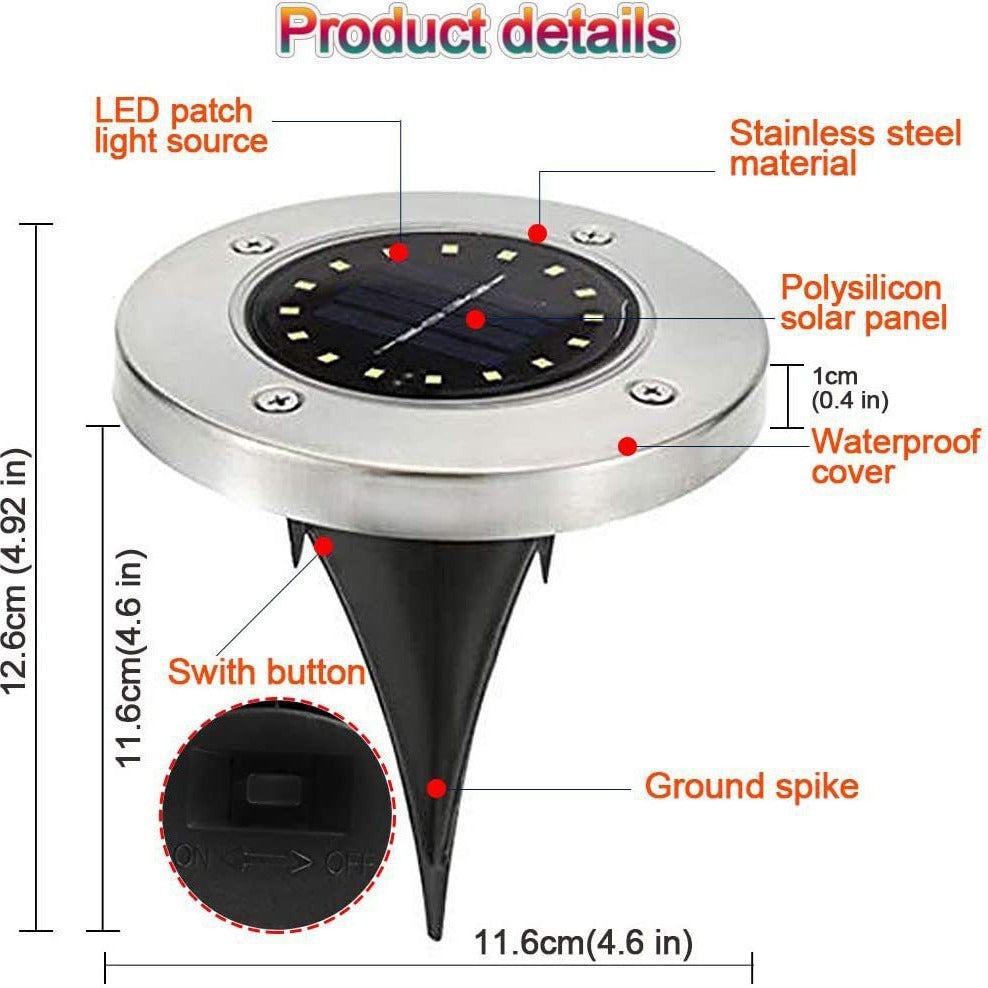 4 Pack Solar Ground Lights – 8 LED Waterproof Outdoor Solar Pathway & Garden Lights
