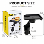 Car Cup Holder Tray with 360° Adjustable Food Tray & Extra Cup Holder