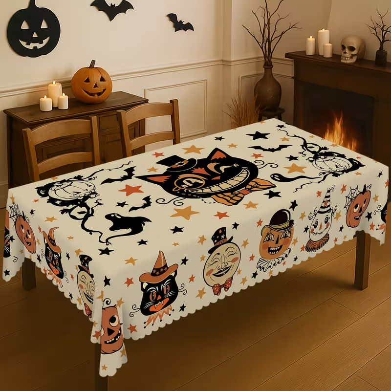 Halloween Tablecloth, Polyester Table Cover for Dining Table Decor