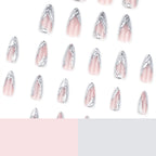 Silver 3D French Long Teardrop Press-On Nails, 24 Pcs + Glue