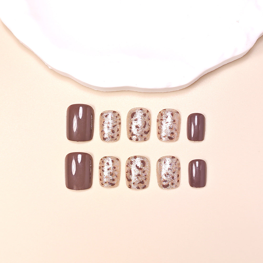 24-Piece Brown Leopard Glitter Medium Square Press-On Nails